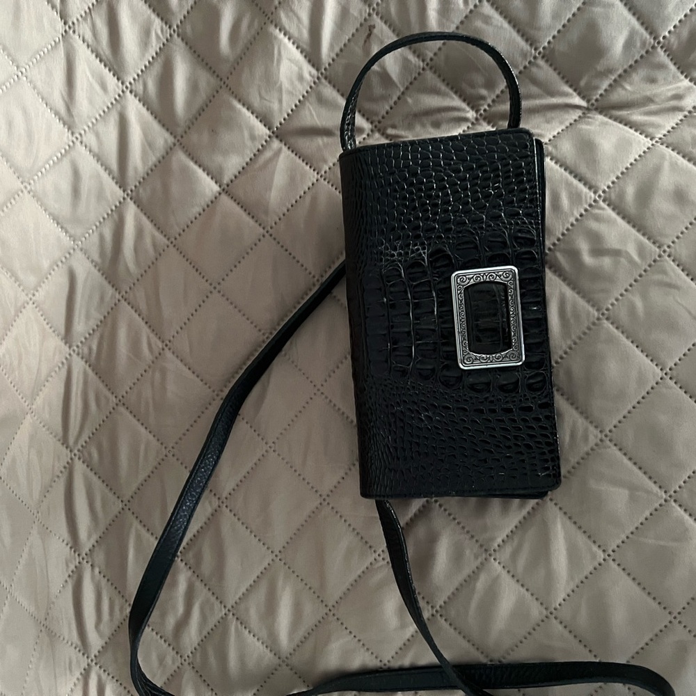 Brighton Black Croc-Embossed Wallet with Silver Accent